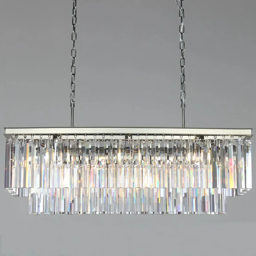 Rectangular Crystal Pendant Light - Polished Nickel