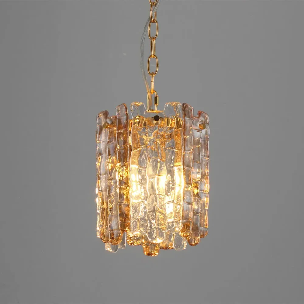 Small Pendant Light Vintage Ice Glass - Gold image