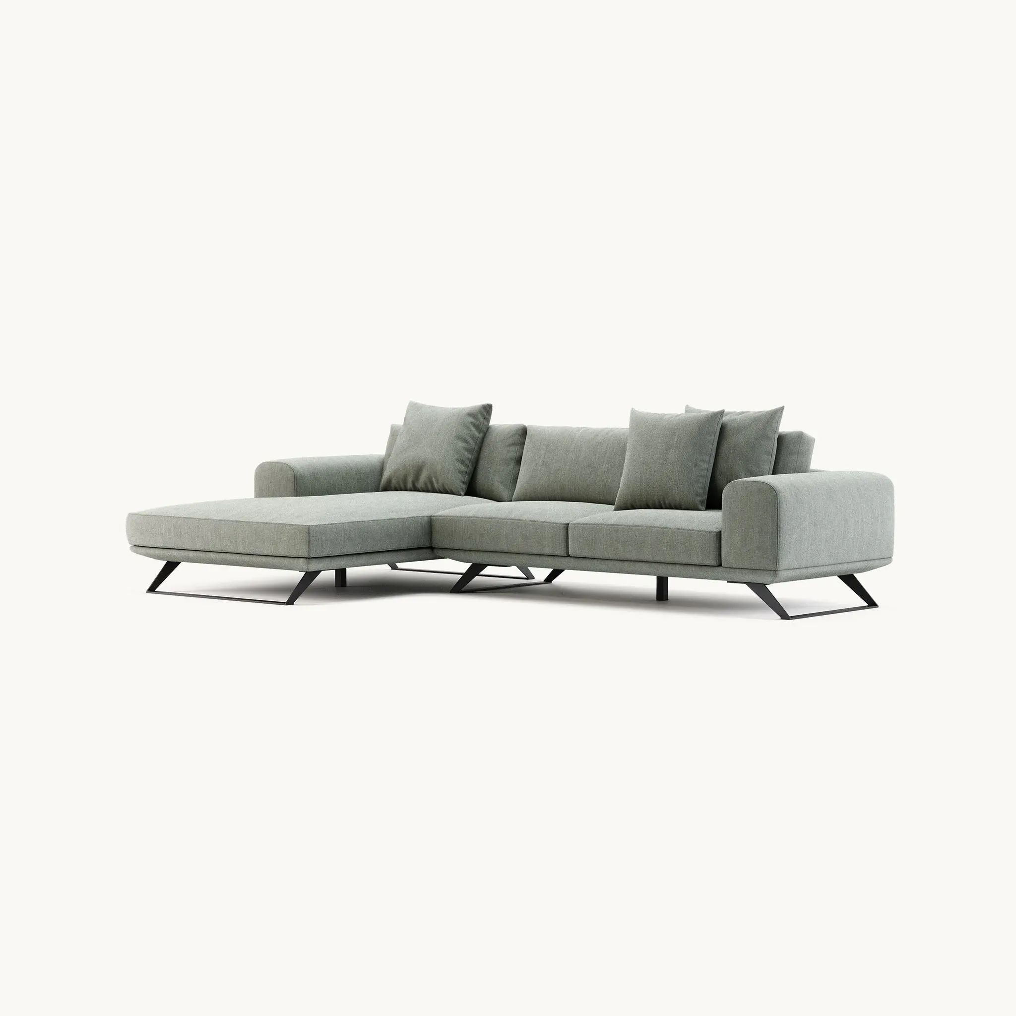 Chaise Longue Sofa with Steel Feet - Cement