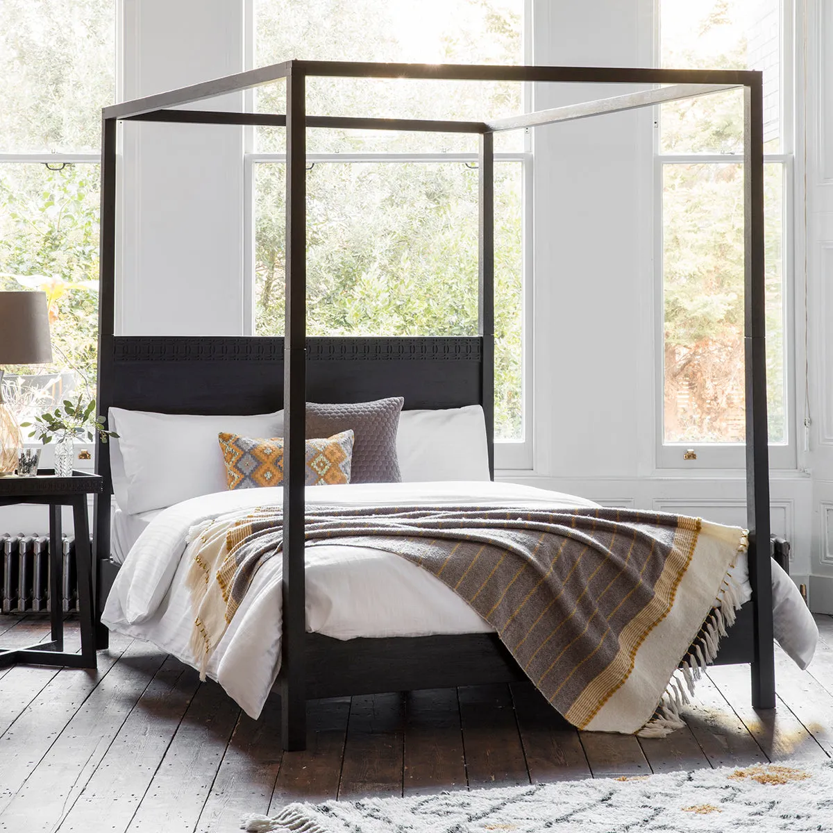 Akari Four Poster King Size Bed - Charcoal, Mango Wood product