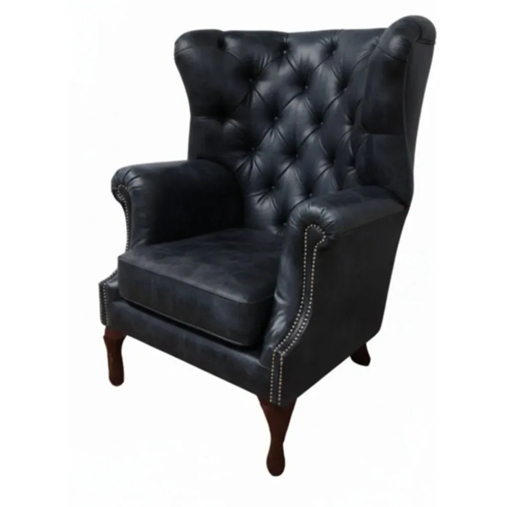 Albert Wingback Armchair Deep-Buttoned - Dark Blue, Leather alternate view