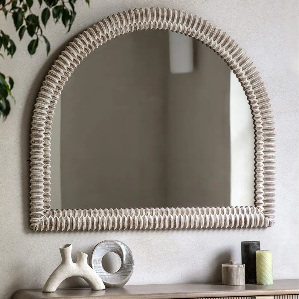 Alta Arch Overmantle Mirror - Whitewash, Wood product