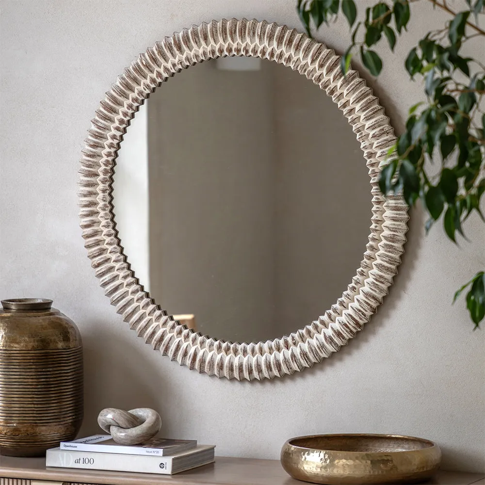 Alta Round Mirror - White Wash, Wood product