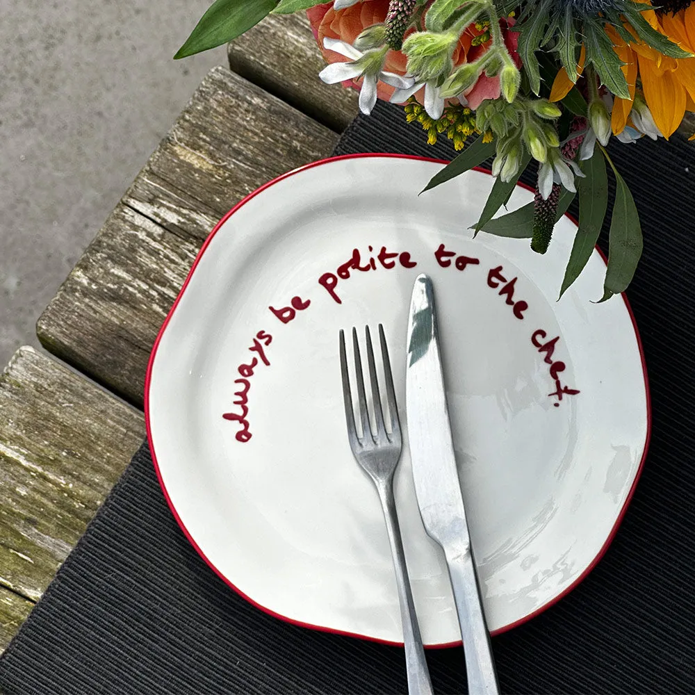 "Always be polite to the Chef" Decorative Plate - Red, Stoneware alternate view