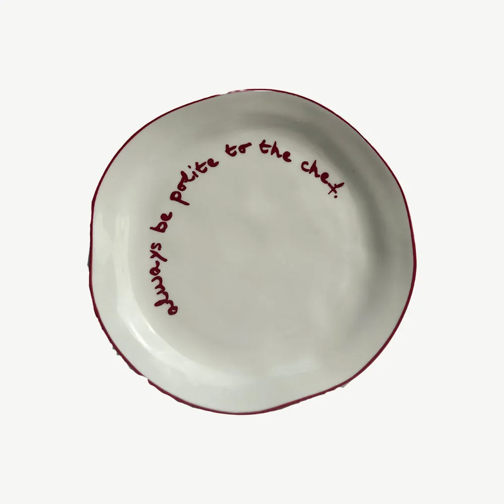 "Always be polite to the Chef" Decorative Plate - Red, Stoneware product