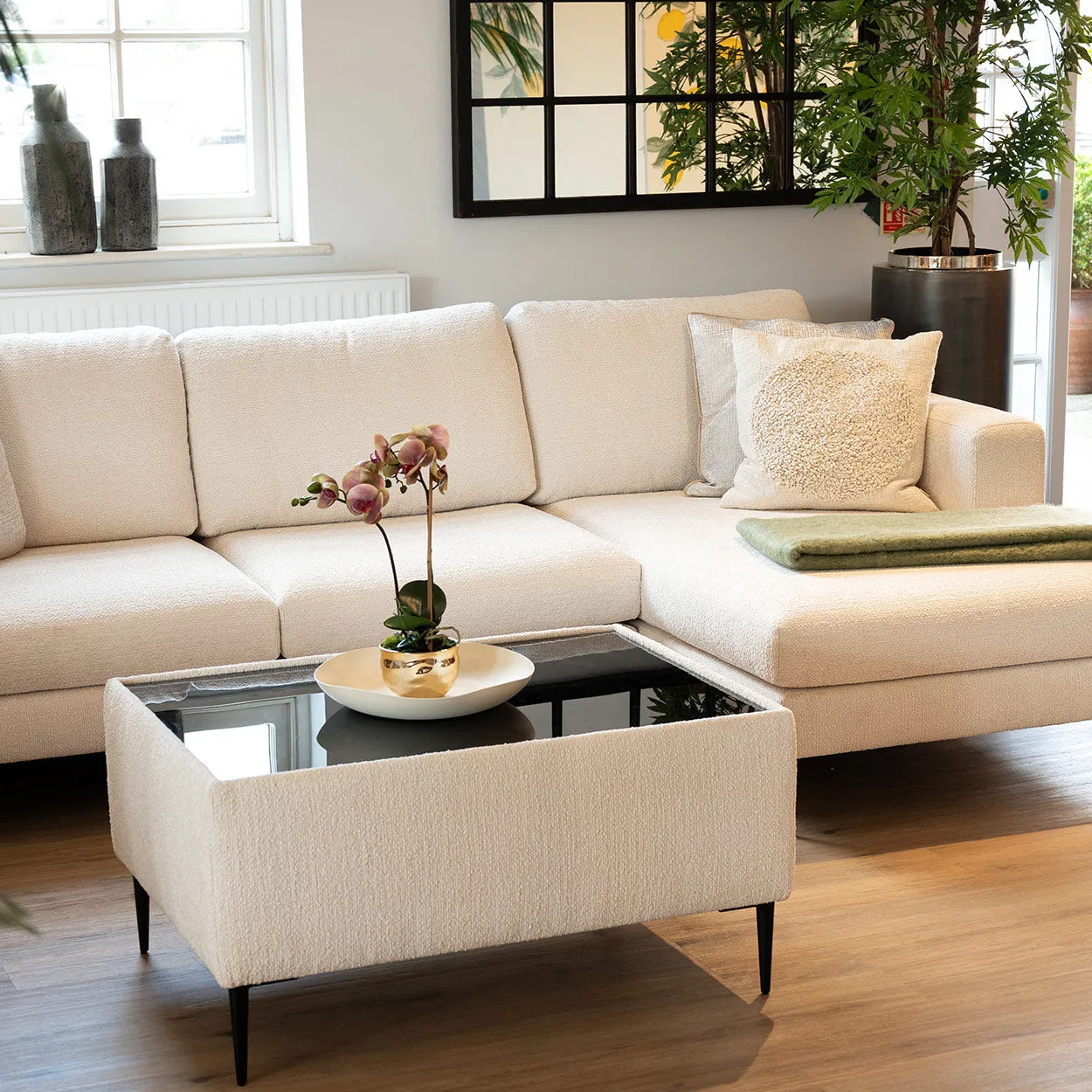 Amaya Footstool with Glass Top - Cream product