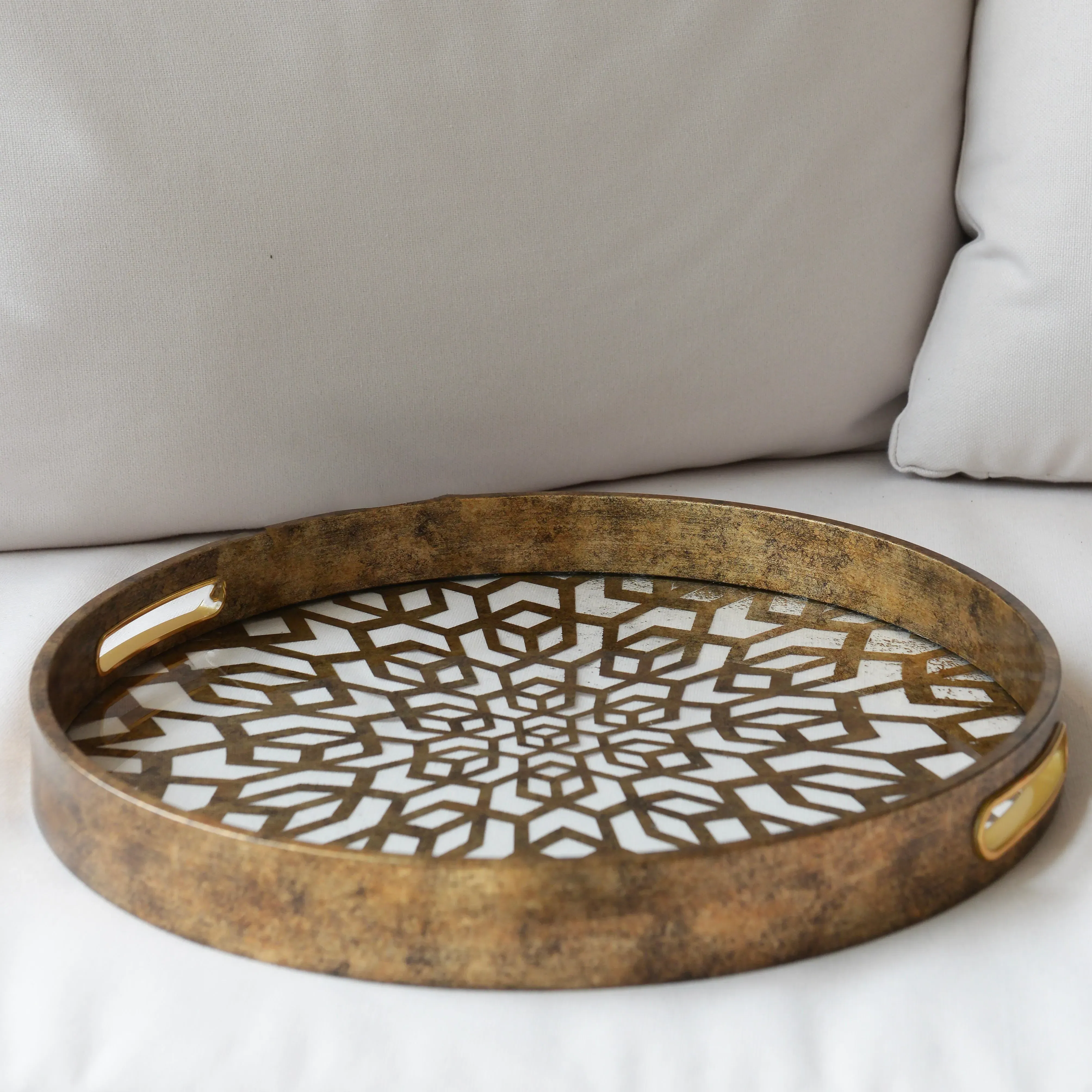Antique Gold Mosaic Tray - Gold, Glass alternate view