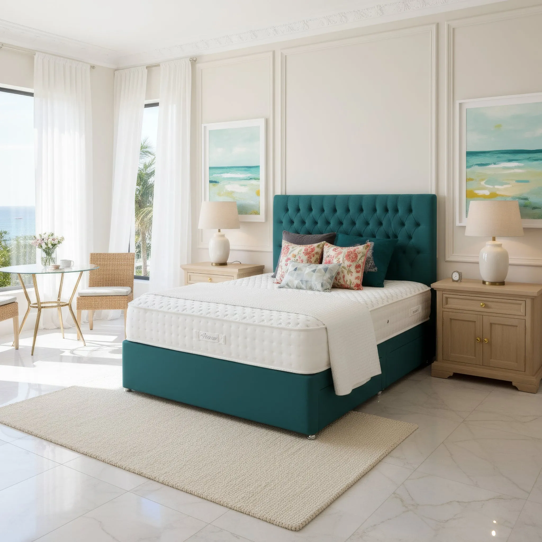 Antoinette Double Bed with Storage - Blue, Upholstered product