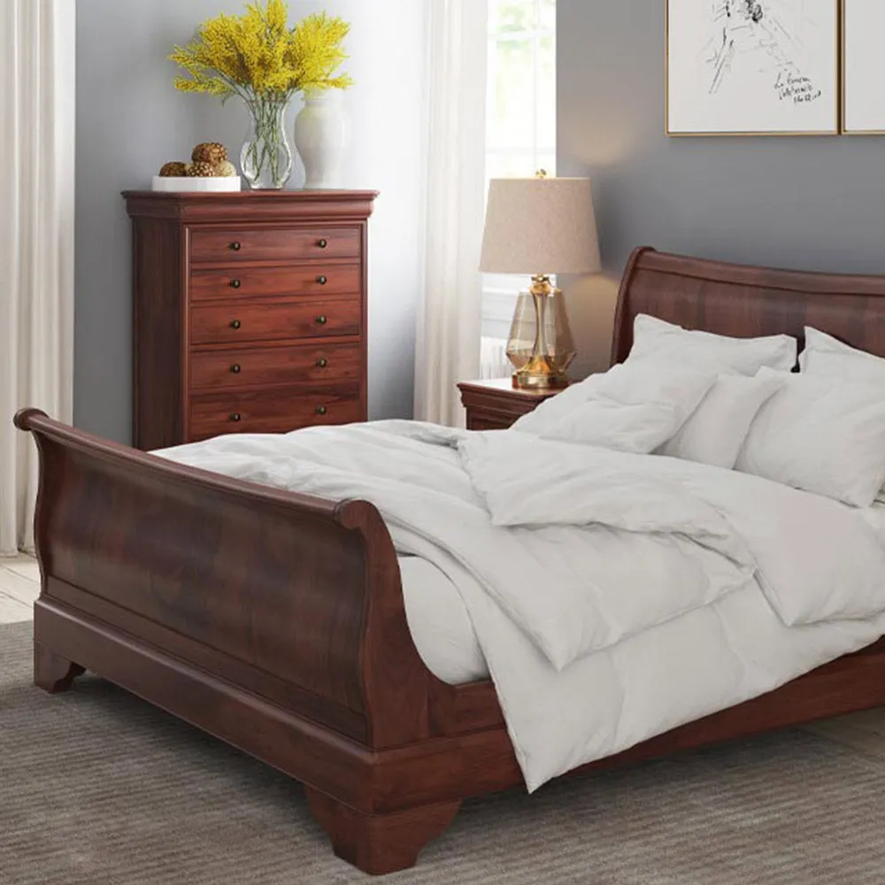 Antoinette King Size Sleigh Bed - Walnut, Solid Hevea Wood product