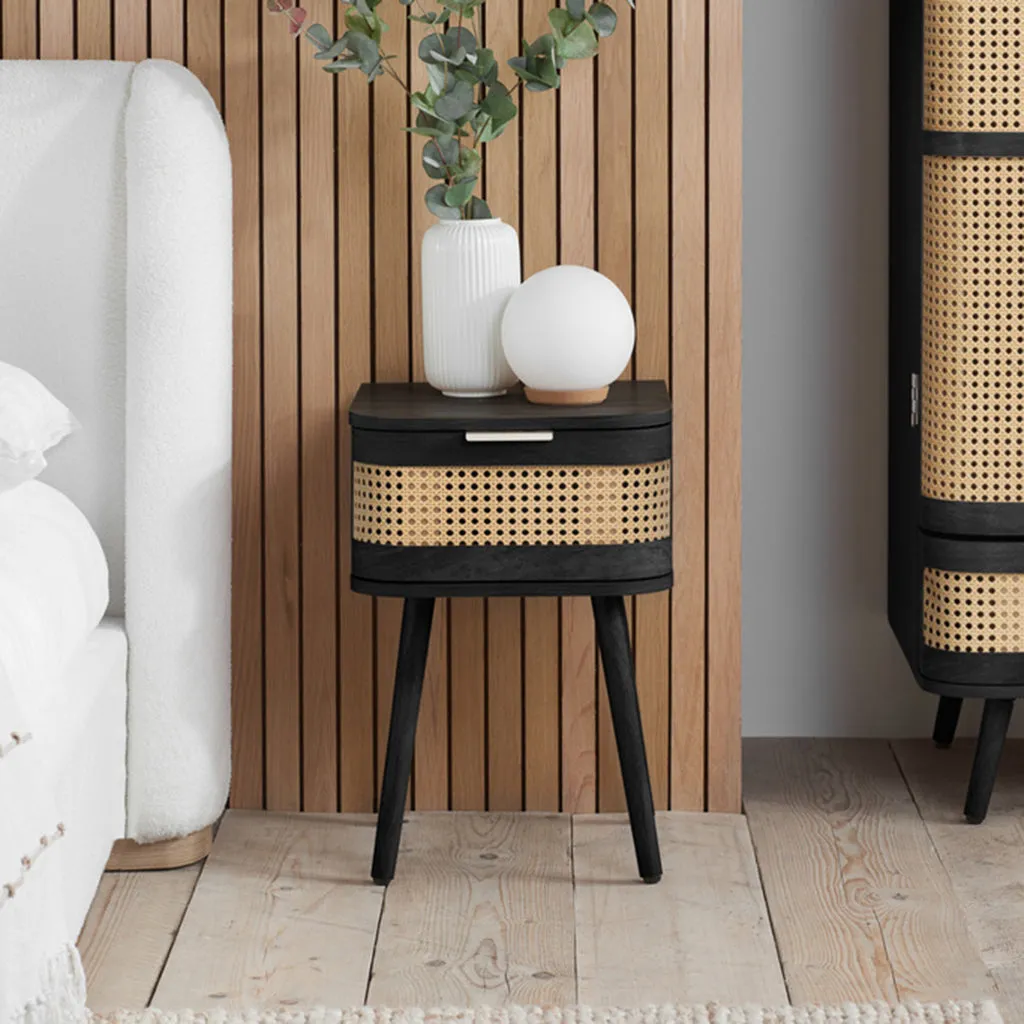 Arlington 1-Drawer Bedside Table - Black, Rattan product