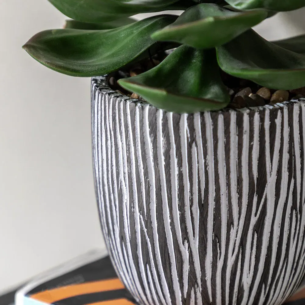 Artificial Potted Succulent in Ribbed Black Ceramic Pot alternate view