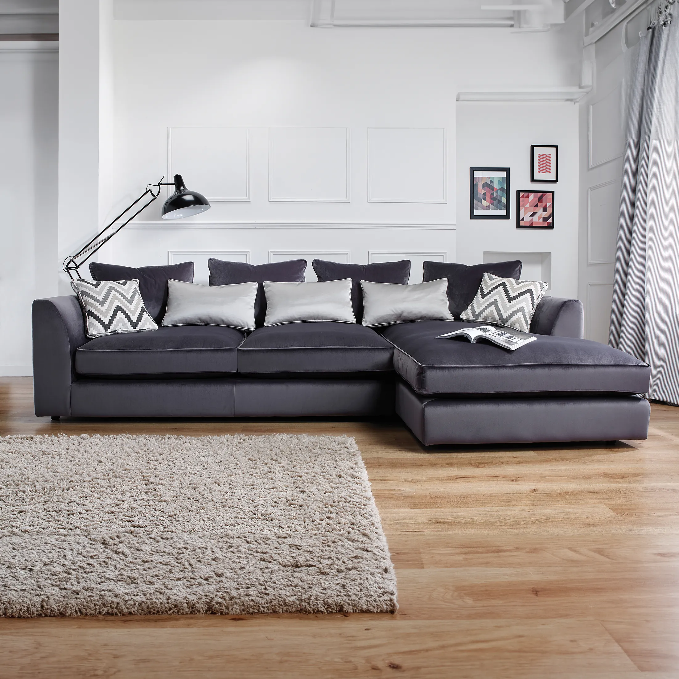 Beckton Large Chaise Sofa - Velvet product