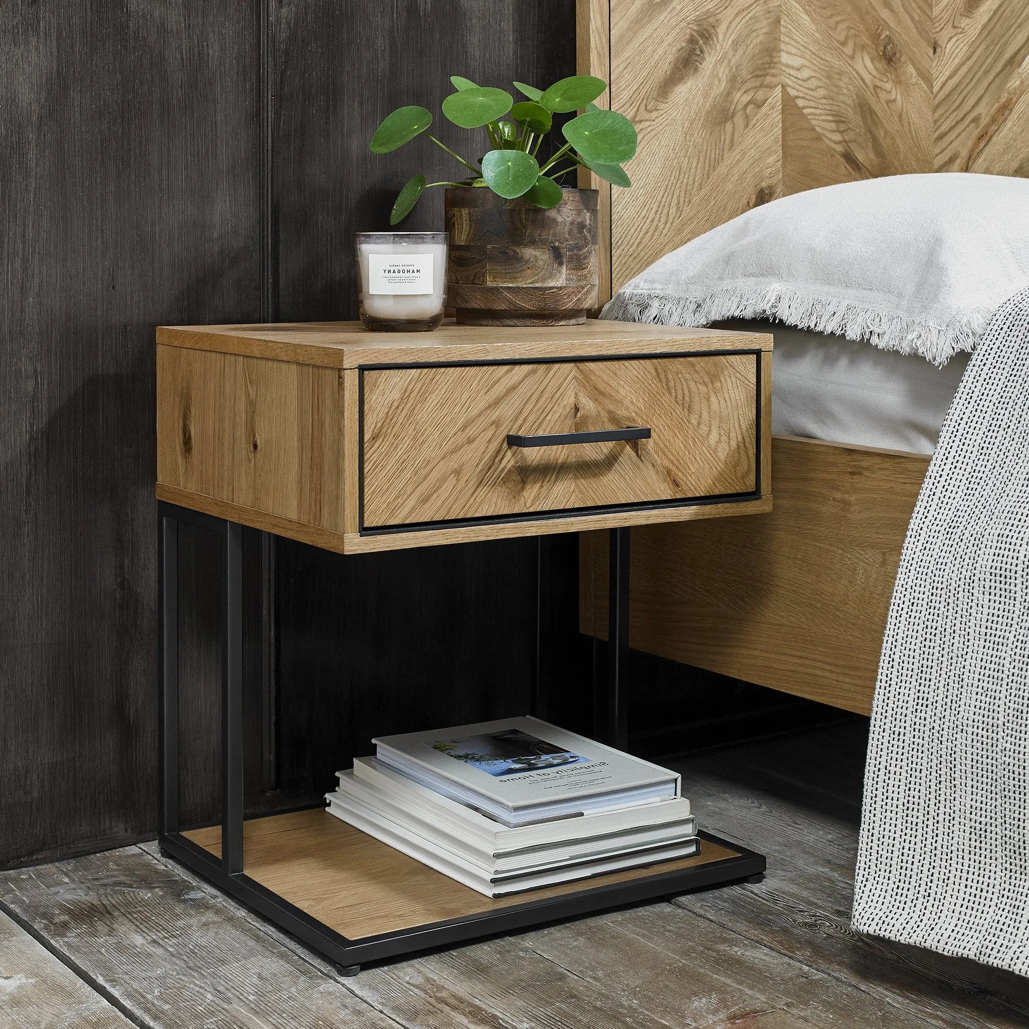 Birchwood Rustic Oak 1 Drawer Nightstand - Oak product