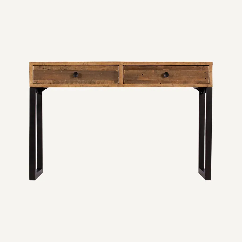 Blake 2 Drawer Console Table - Reclaimed Timber, Black Metal product