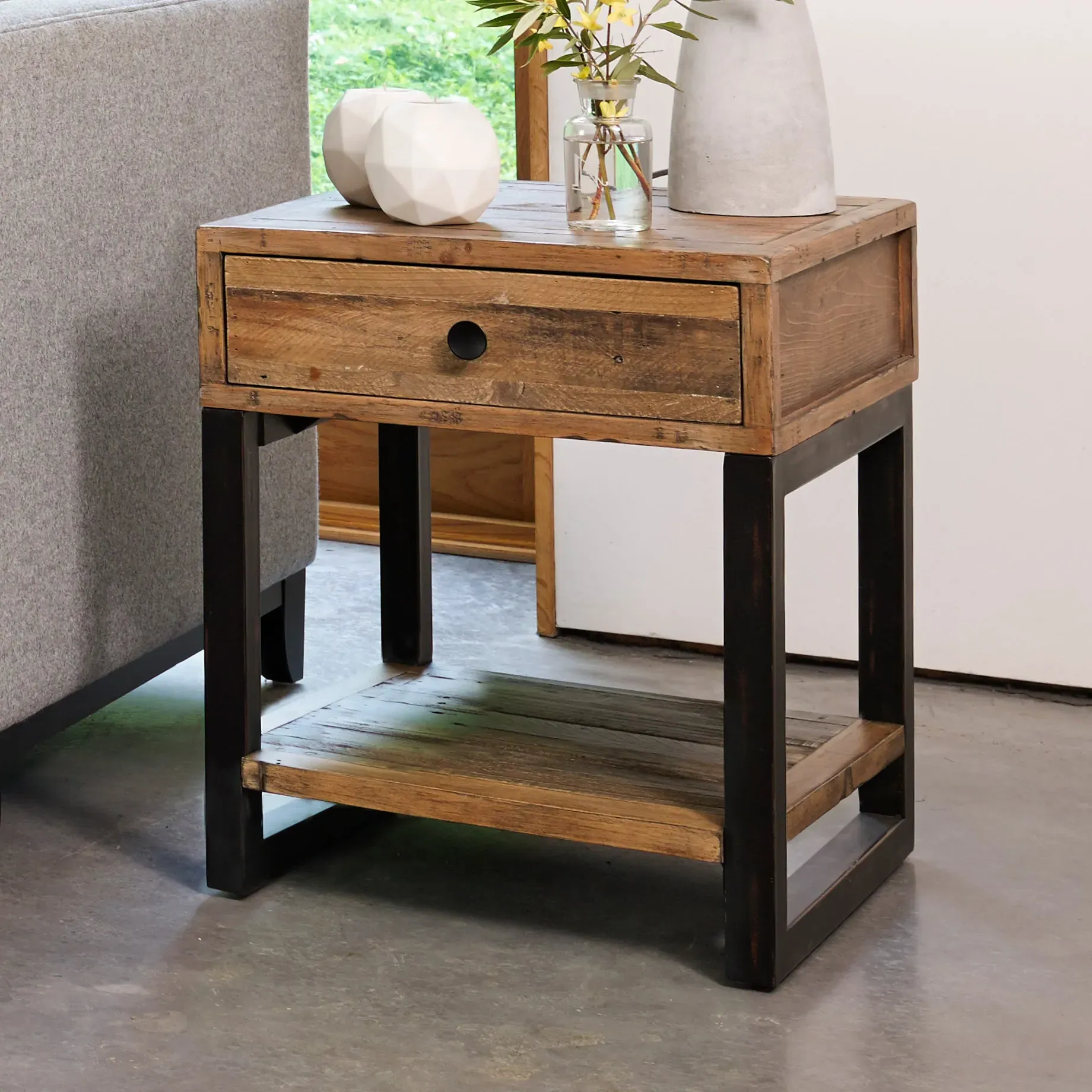 Blake Lamp Table - Reclaimed Timber, Steel product