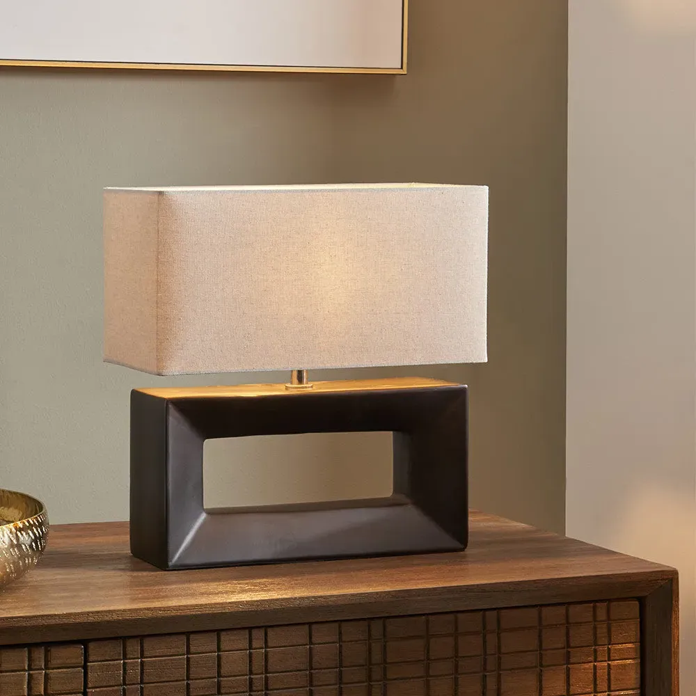 Block Table Lamp - Black, Linen product