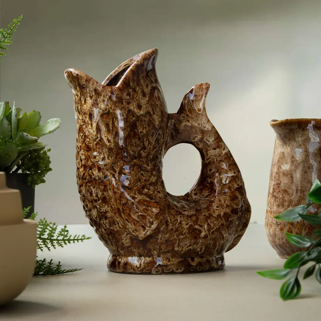 Brown Speckled Fish Ceramic Jug product