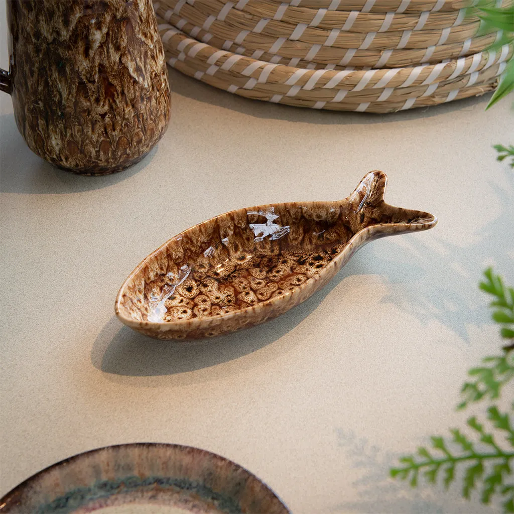 Brown Speckled Fish Dish - Brown, Ceramic product