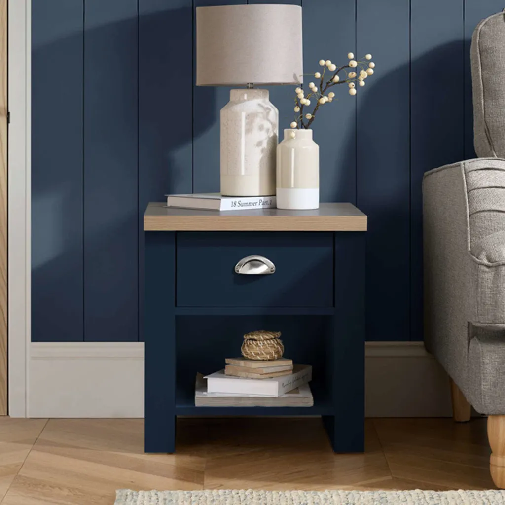 Burwick 1-Door Lamp Table - Blue, Oak Wood-Effect product