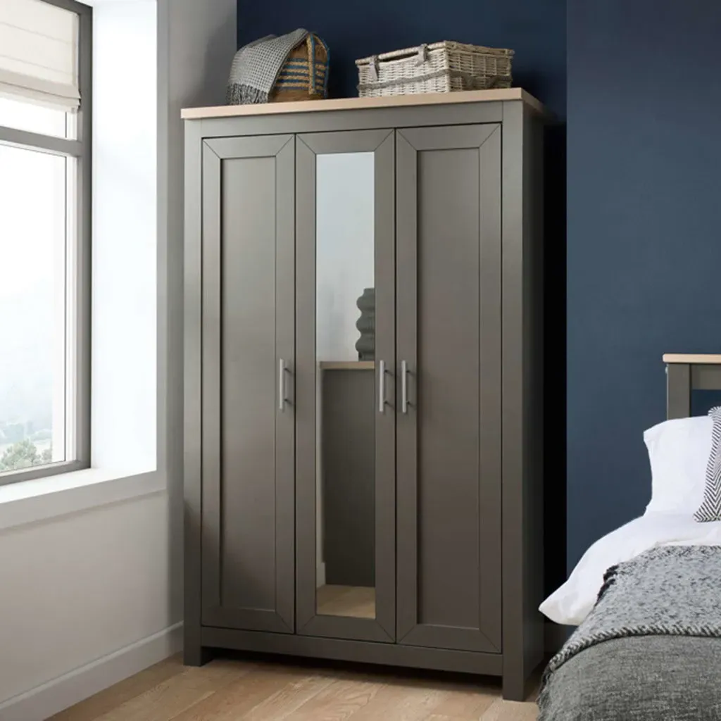 Burwick 3-Door Wardrobe with Mirror - Dark Grey, Oak Effect product