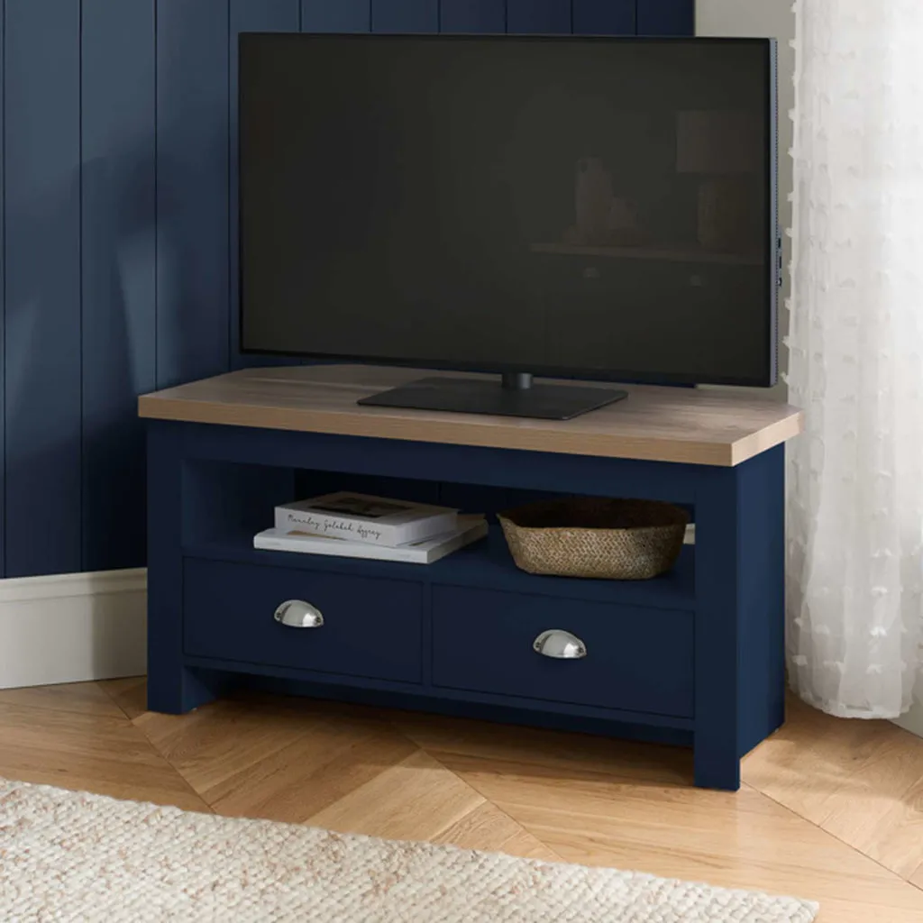 Burwick Corner TV Unit with Storage - Blue, Oak product