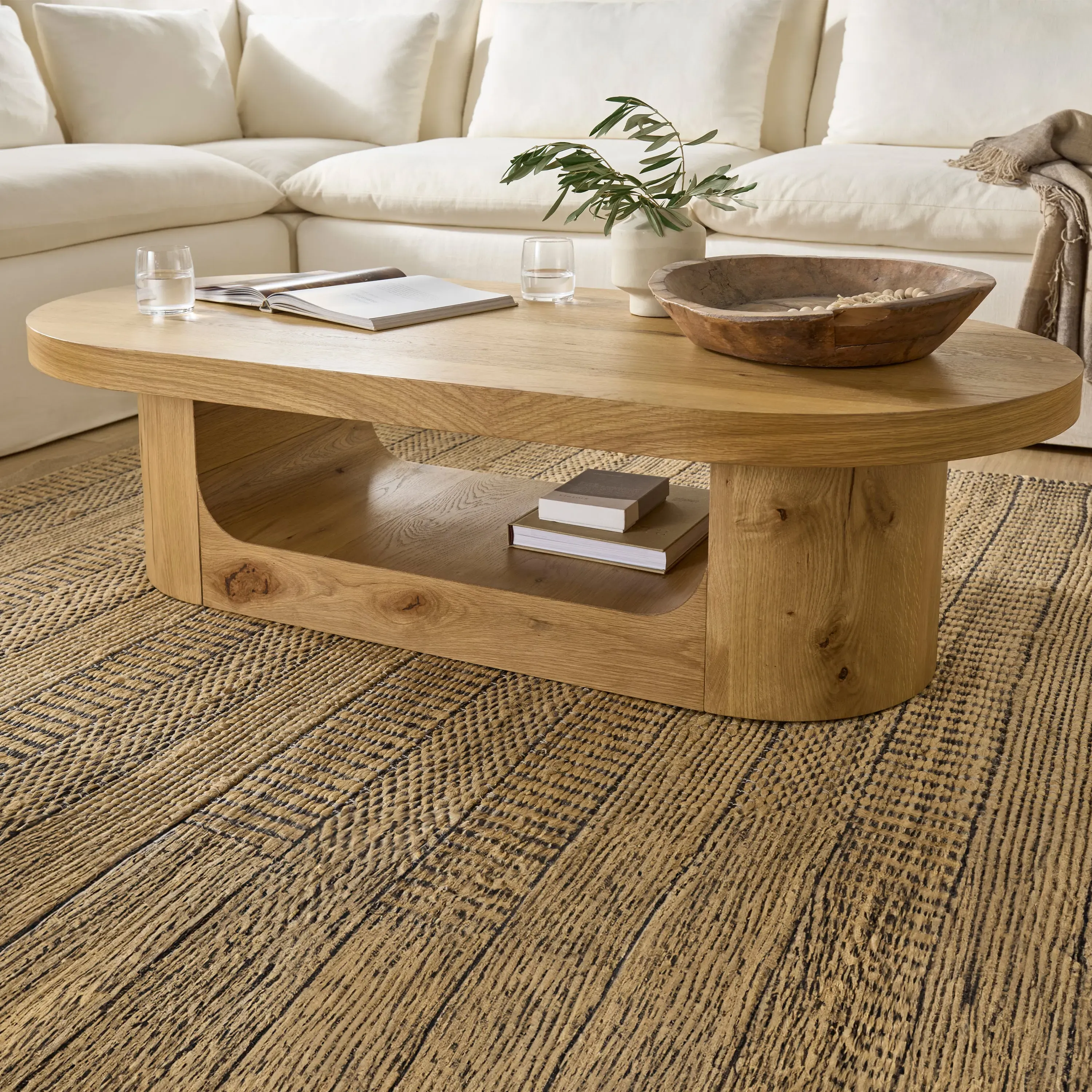 Canobie Oval Coffee Table with Shelf - Natural Wood product
