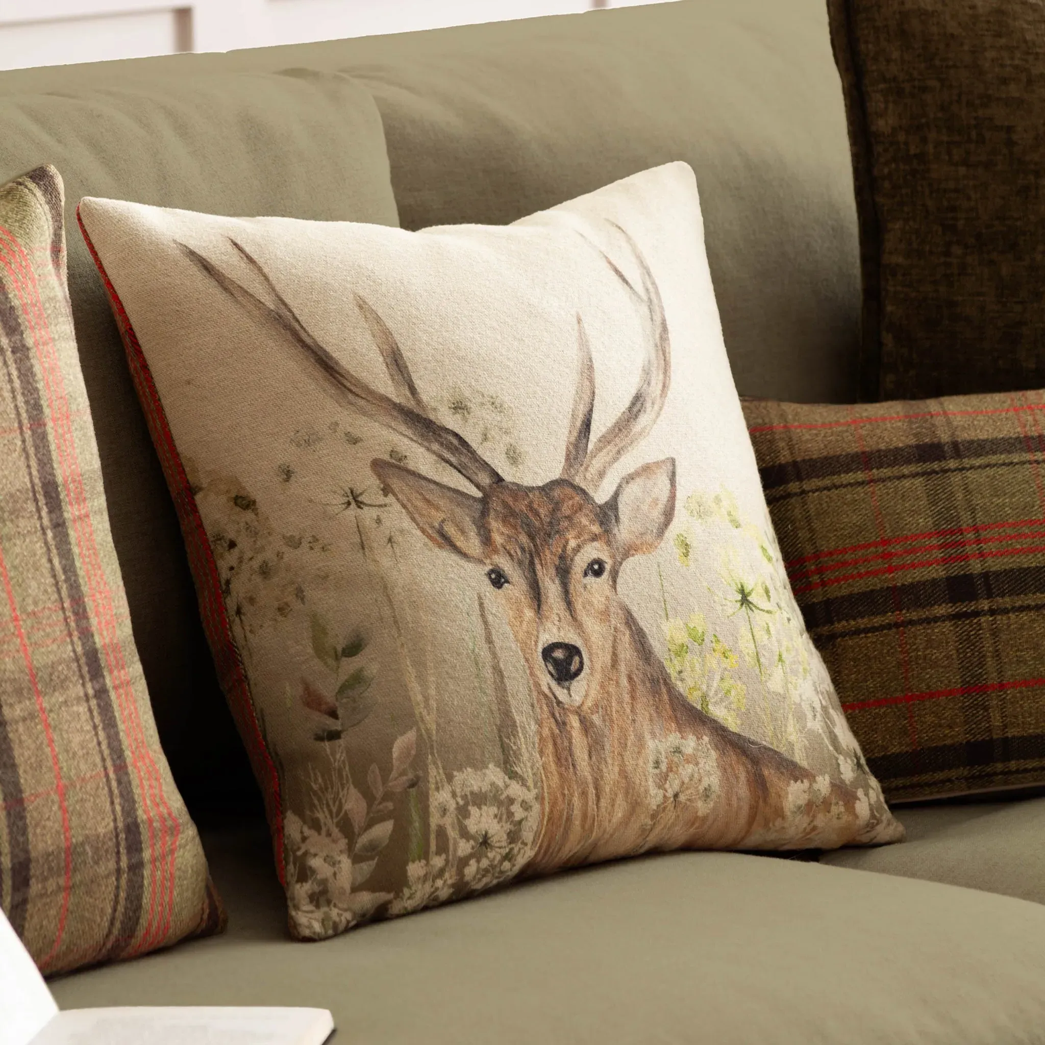 Cervus Stag Cushion - Tartan Reverse, Feather Filled product