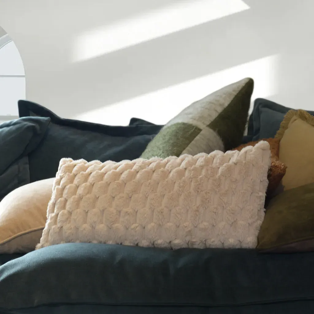 Chequered Velvet Cushion - Beige product