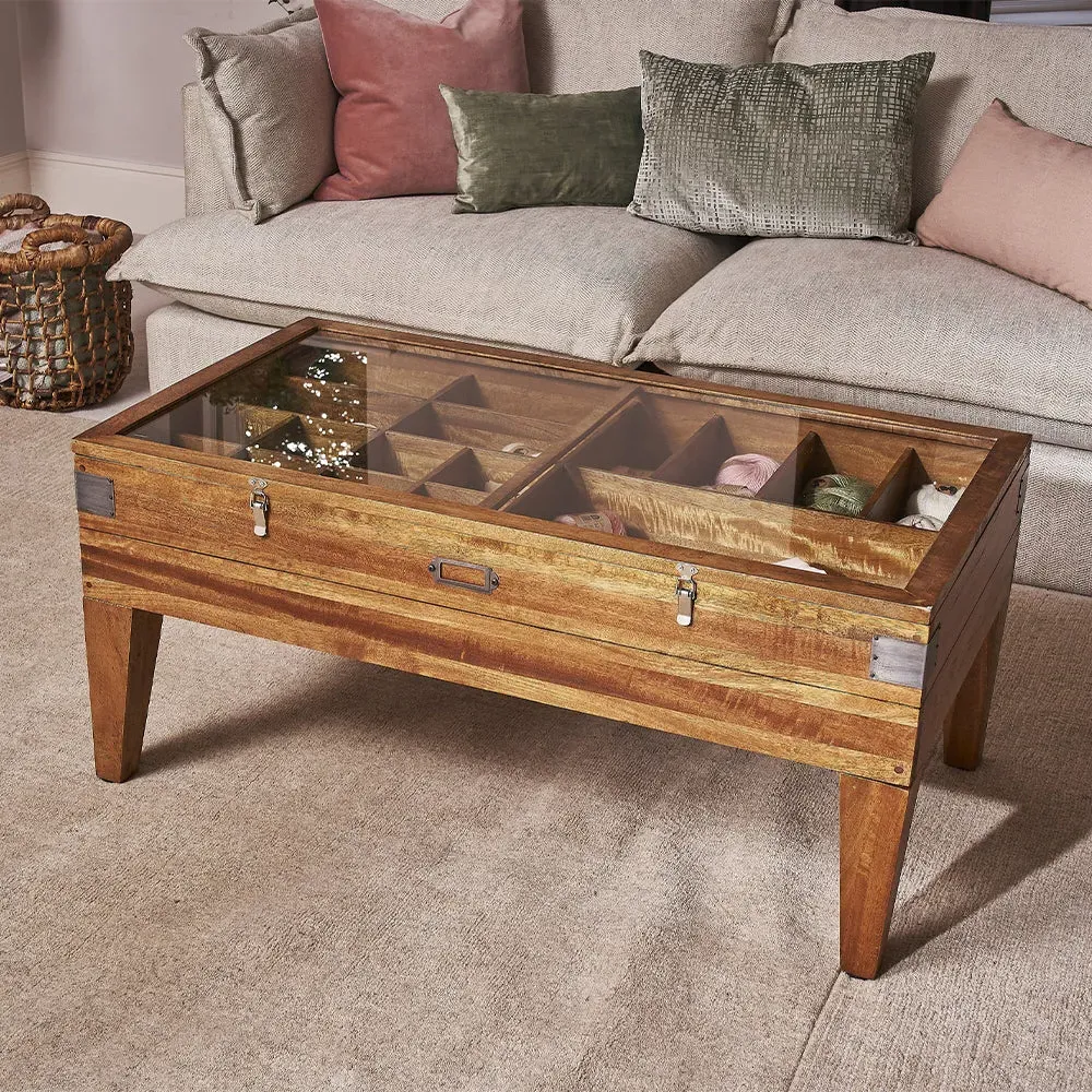Collectors Table with Glass Top - Mango Wood product
