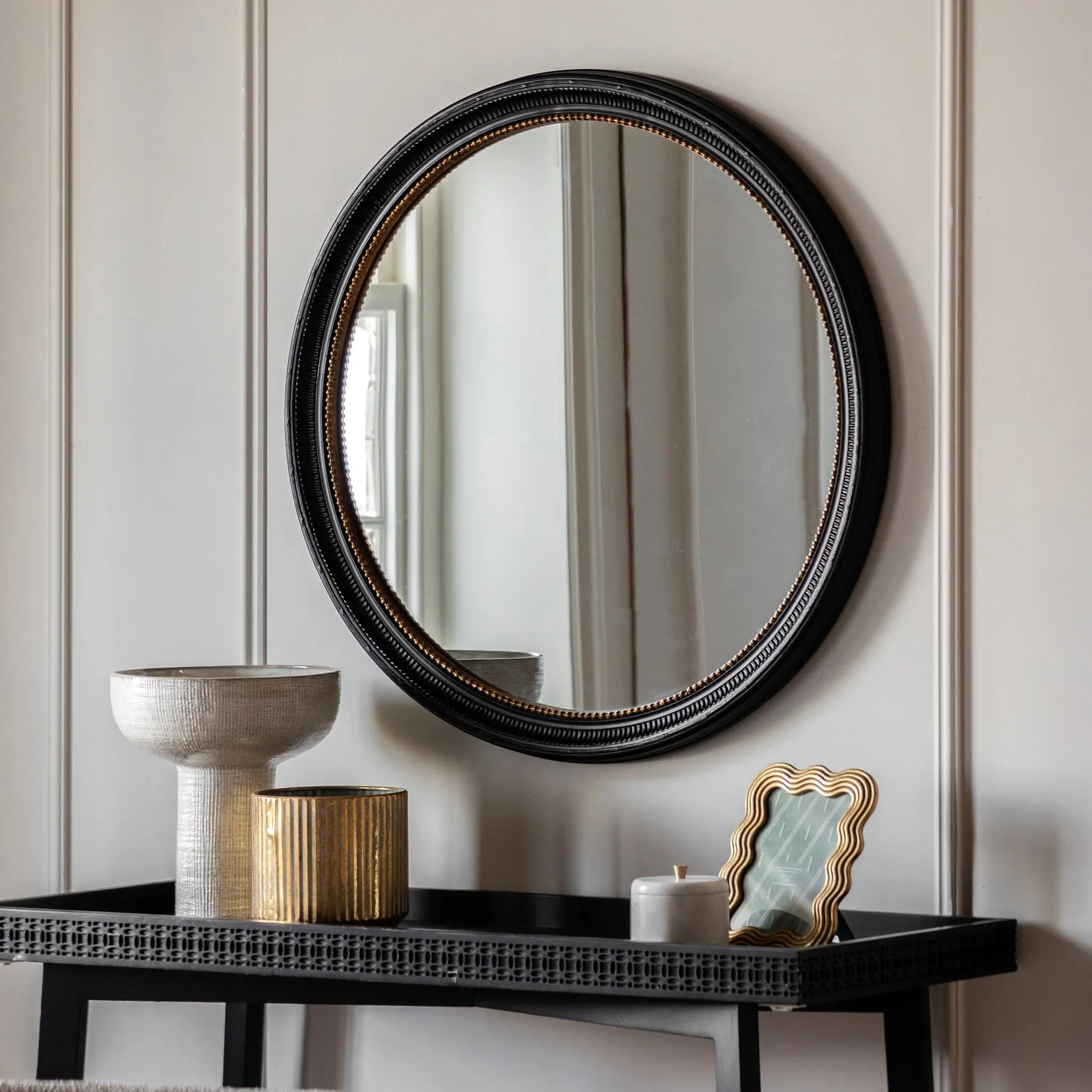 Cologne Round Wall Mirror - Black, Gold product