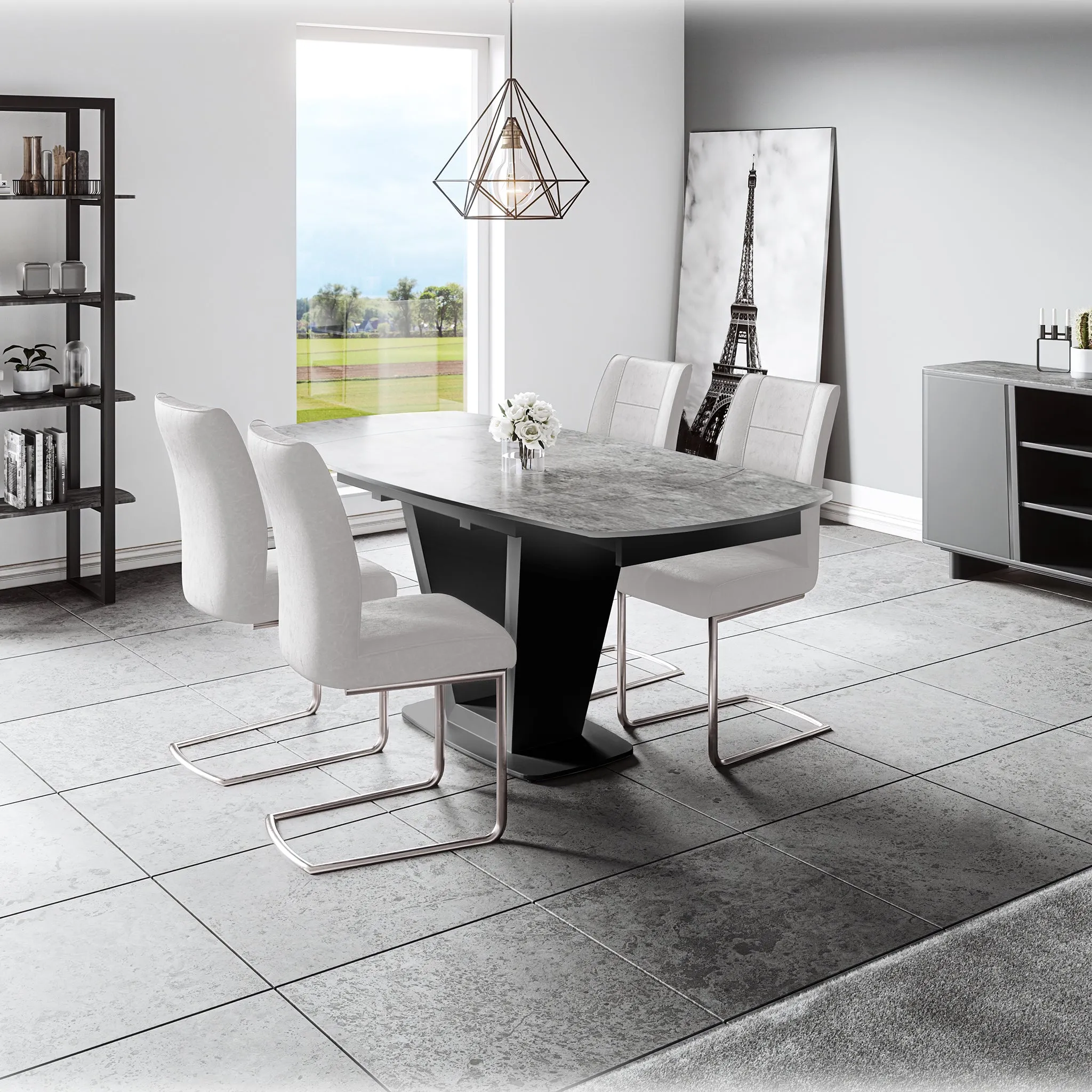 Cordova Motion Extendable Dining Table - Grey, Sintered Stone product