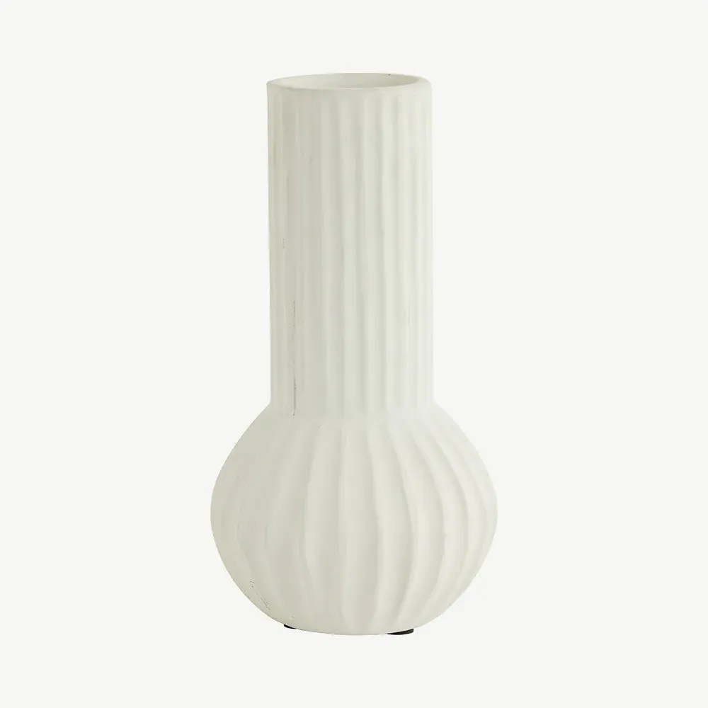 Cream Ribbed Vase - Cream, Ceramic product