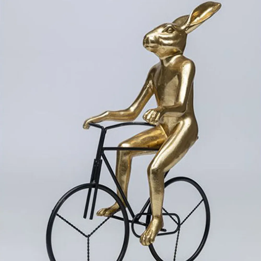 Cycling Golden Rabbit Sculpture - Gold, Polyresin alternate view