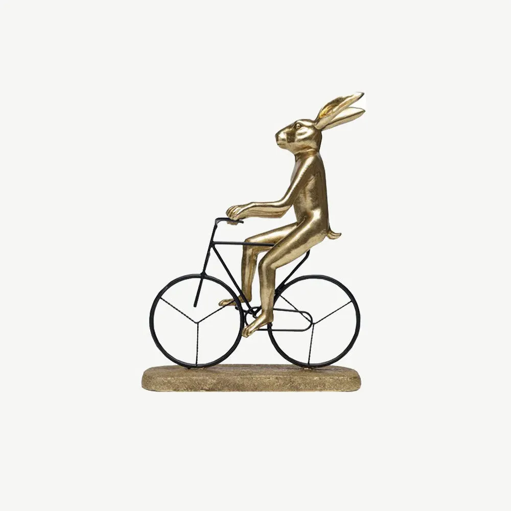 Cycling Golden Rabbit Sculpture - Gold, Polyresin product