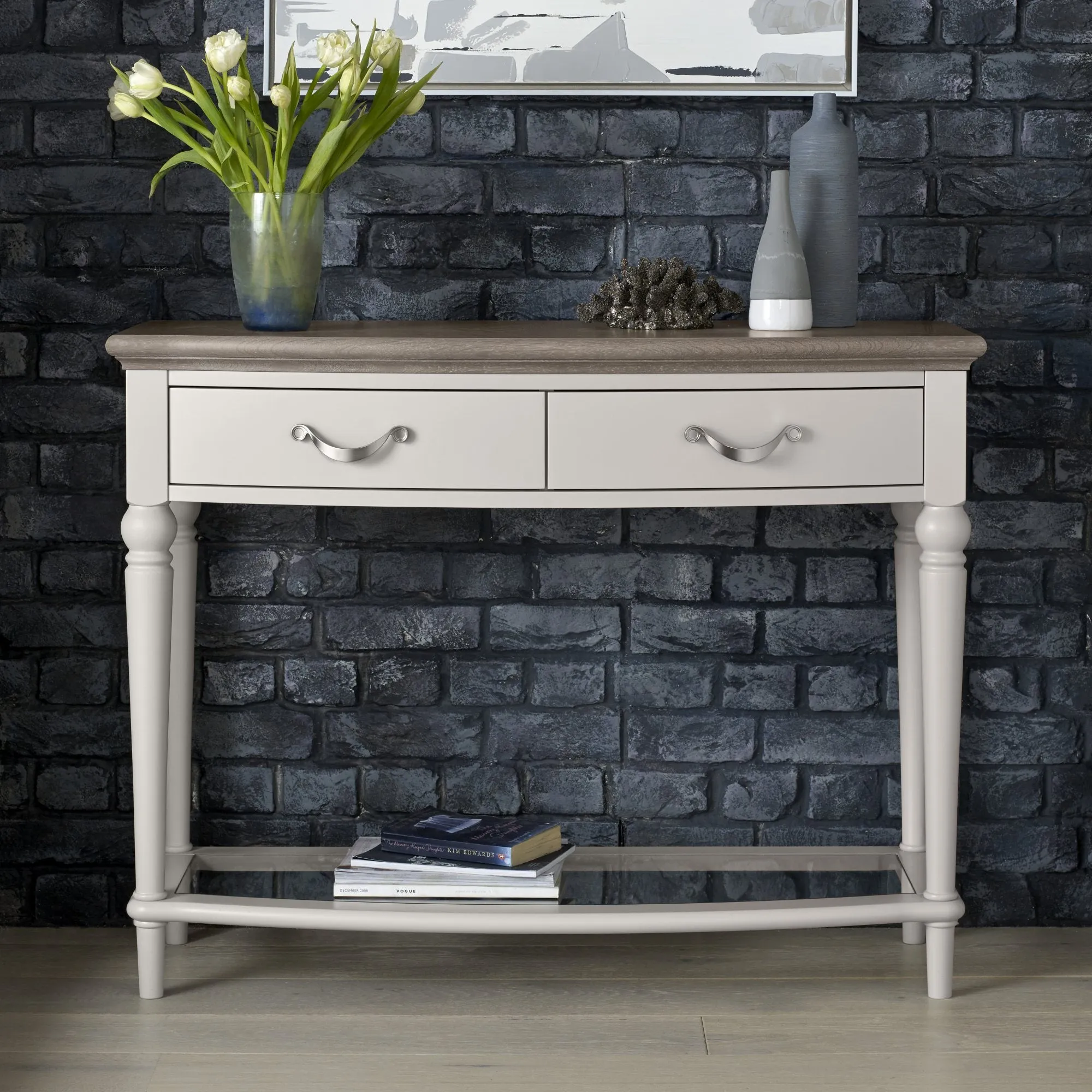 Dieppe Console Table with Storage - Grey Washed Oak product