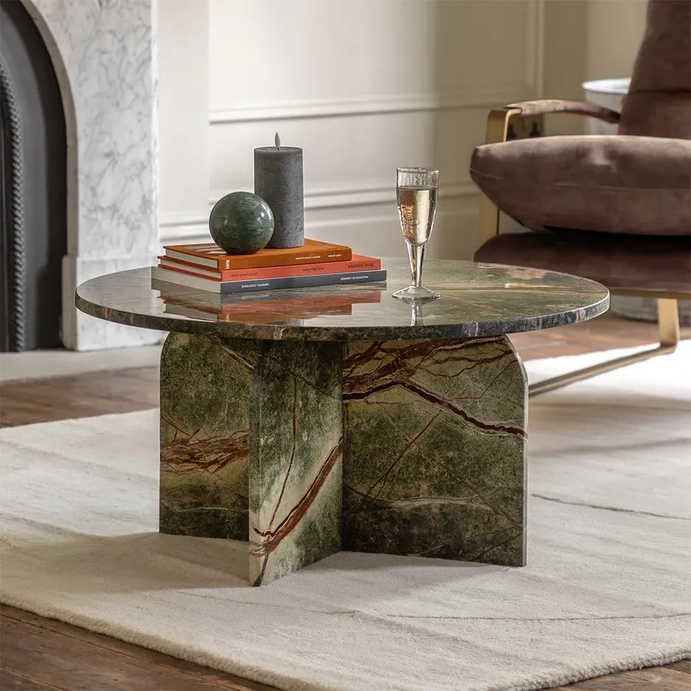 Farley Round Coffee Table - Green, Marble product