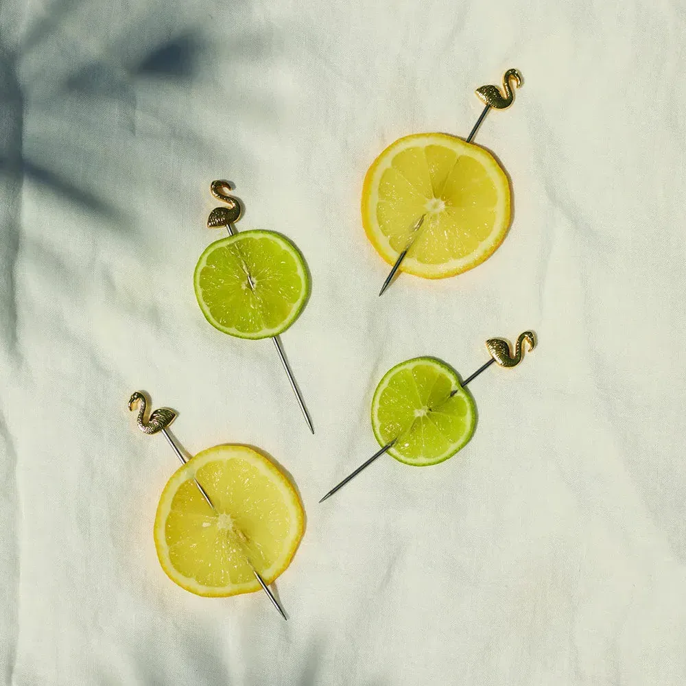 Flamingo Cocktail Picks Set of 4 - Gold, Stainless Steel alternate view