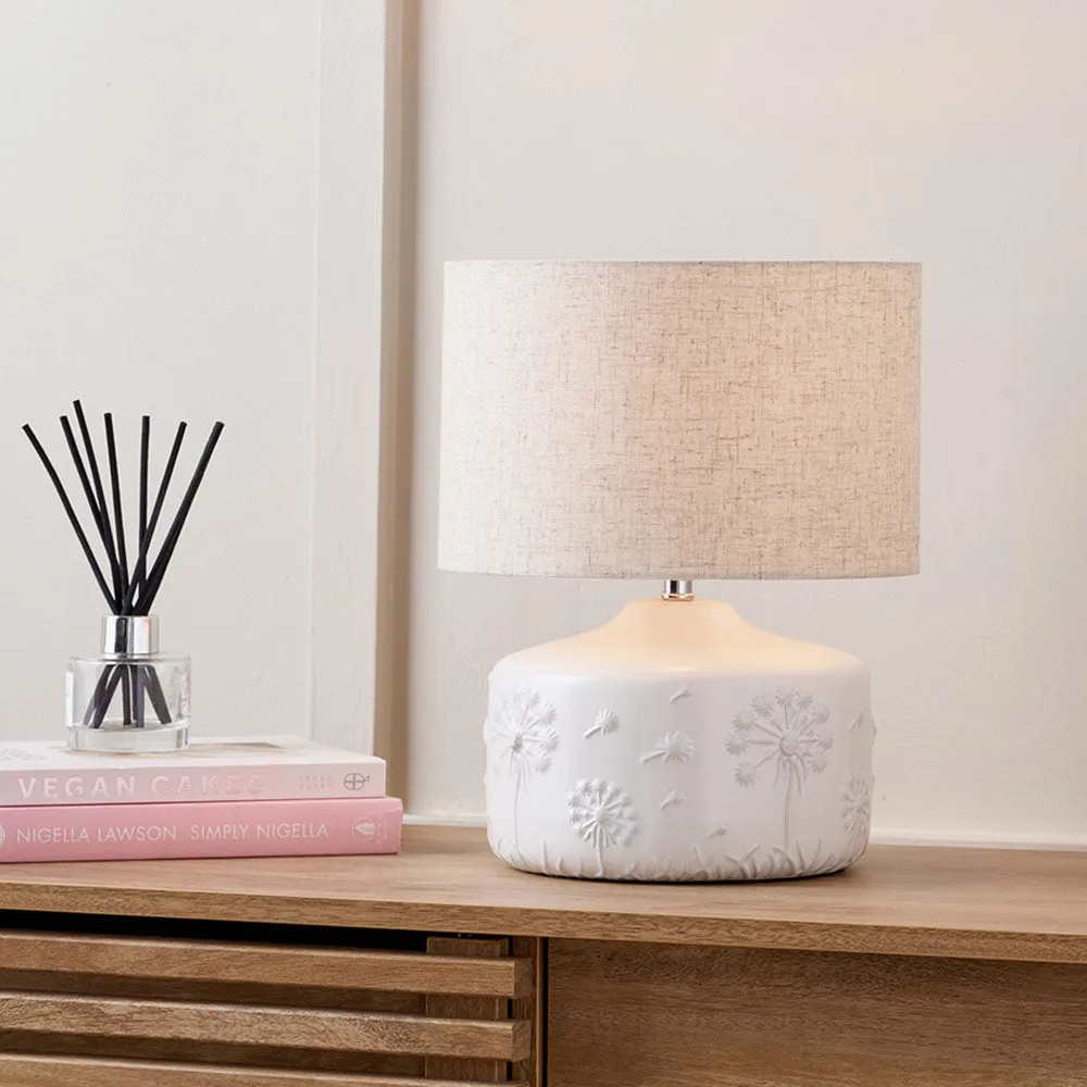 Floral Ceramic Table Lamp - White product