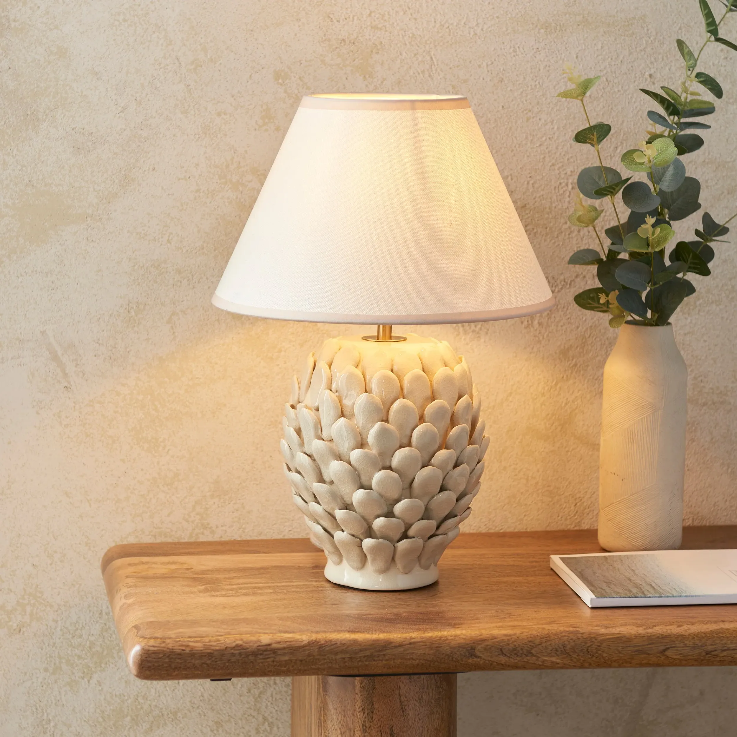 Freya Ceramic Table Lamp - Almond White, Brass product