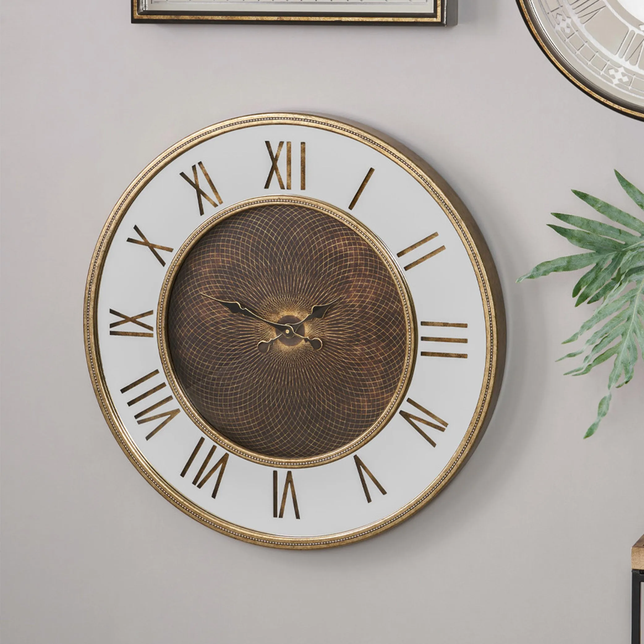 Geo Print Circular Wall Clock - Antique Gold, Metal product