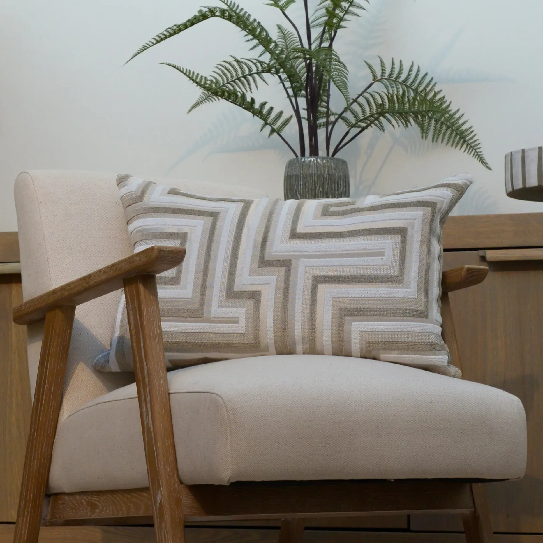 Geometric Bolster Cushion - Ivory, Cut Velvet alternate view