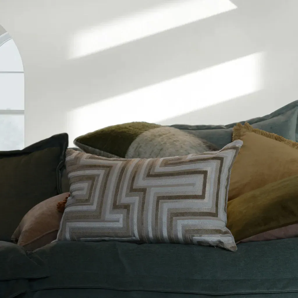 Geometric Bolster Cushion - Ivory, Cut Velvet product