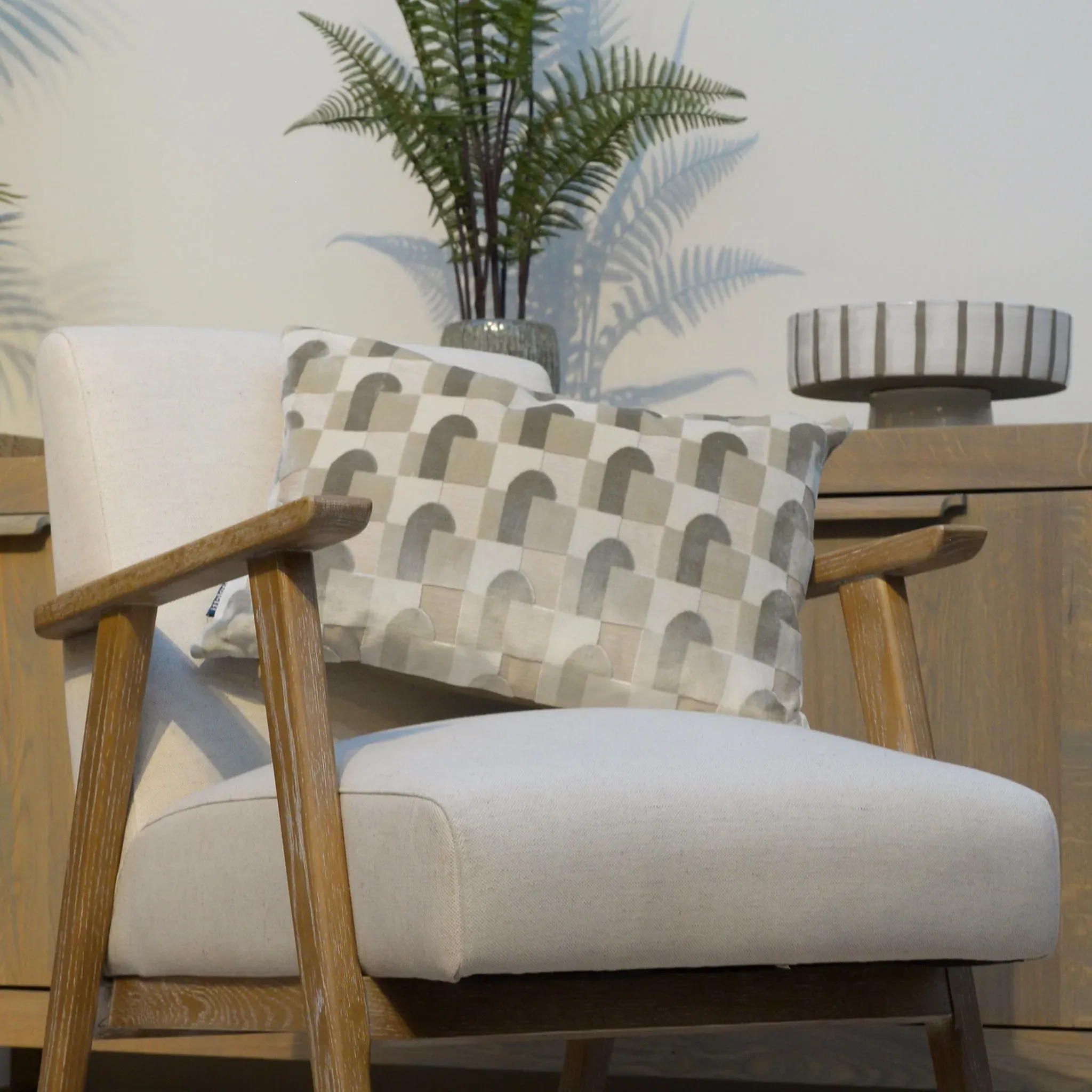 Geometric Cushion - Natural, Brown & White alternate view