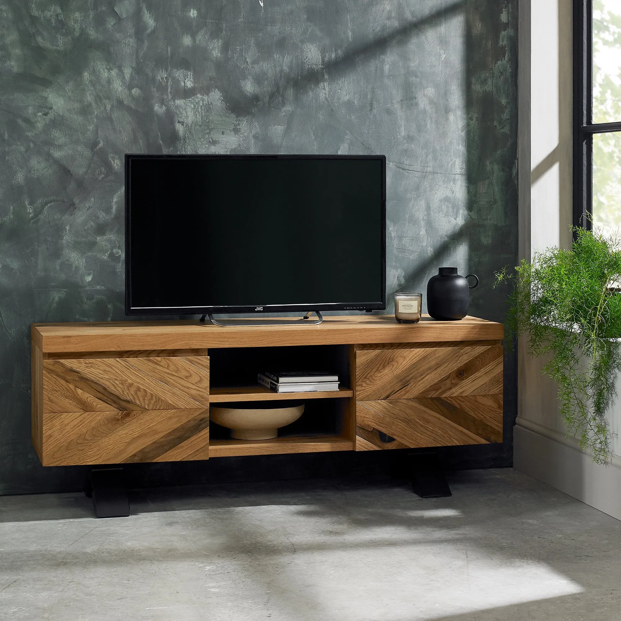 Glendale Rustic Oak Entertainment Unit - Oak, Metal product