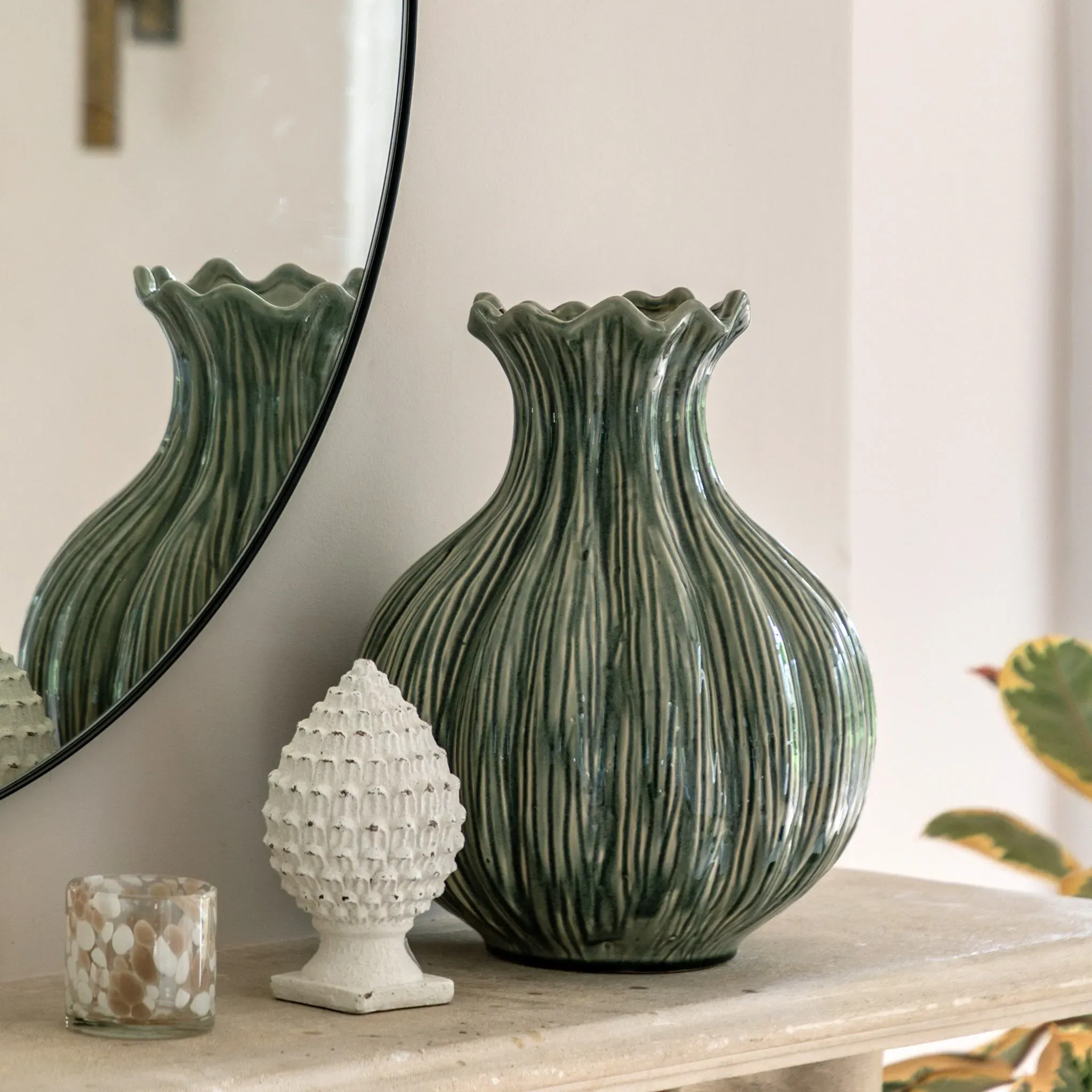 Green Glazed Vase - Green, Ceramic product