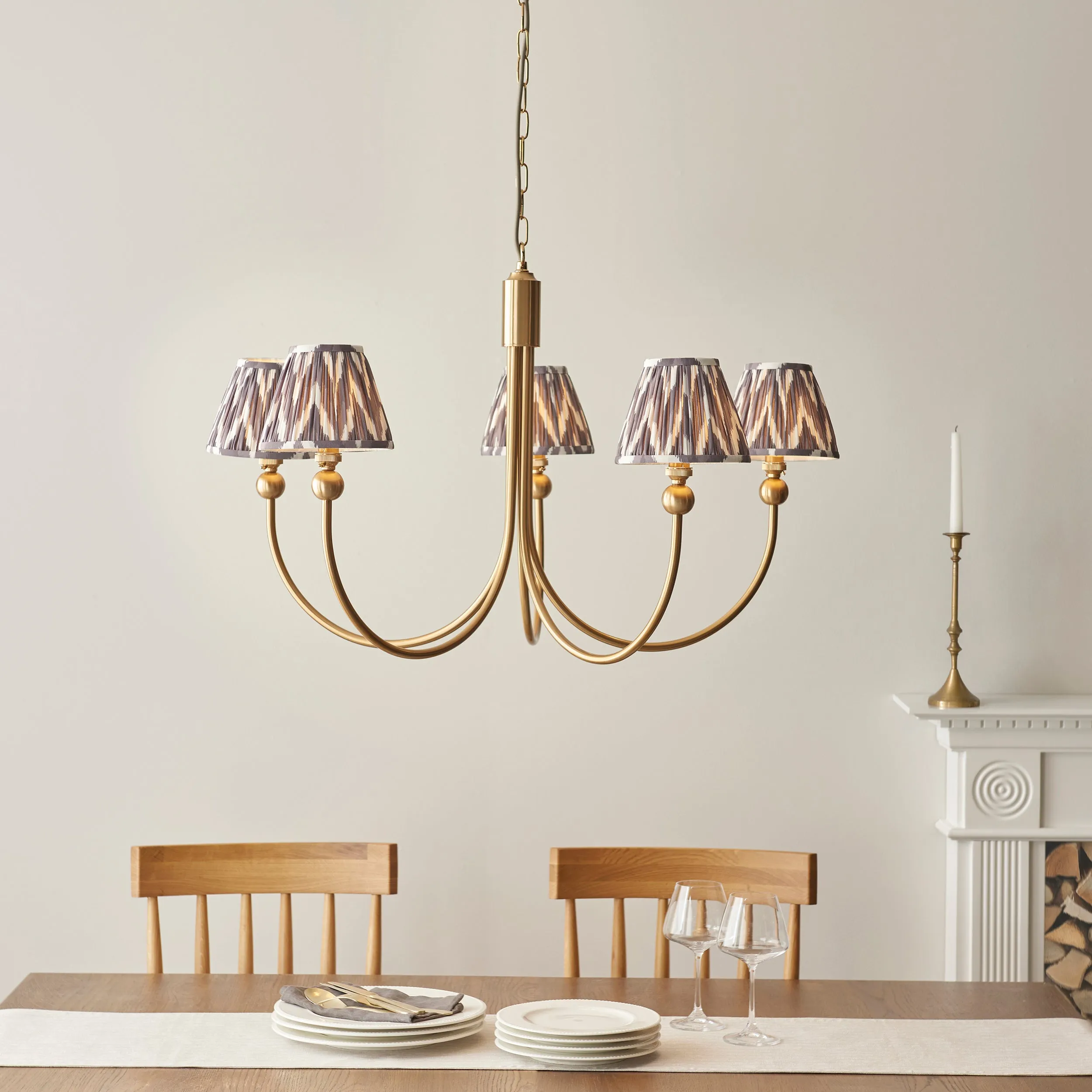 Gunnder 5-Arm Pendant Light - Aged Brass, Faux Silk product