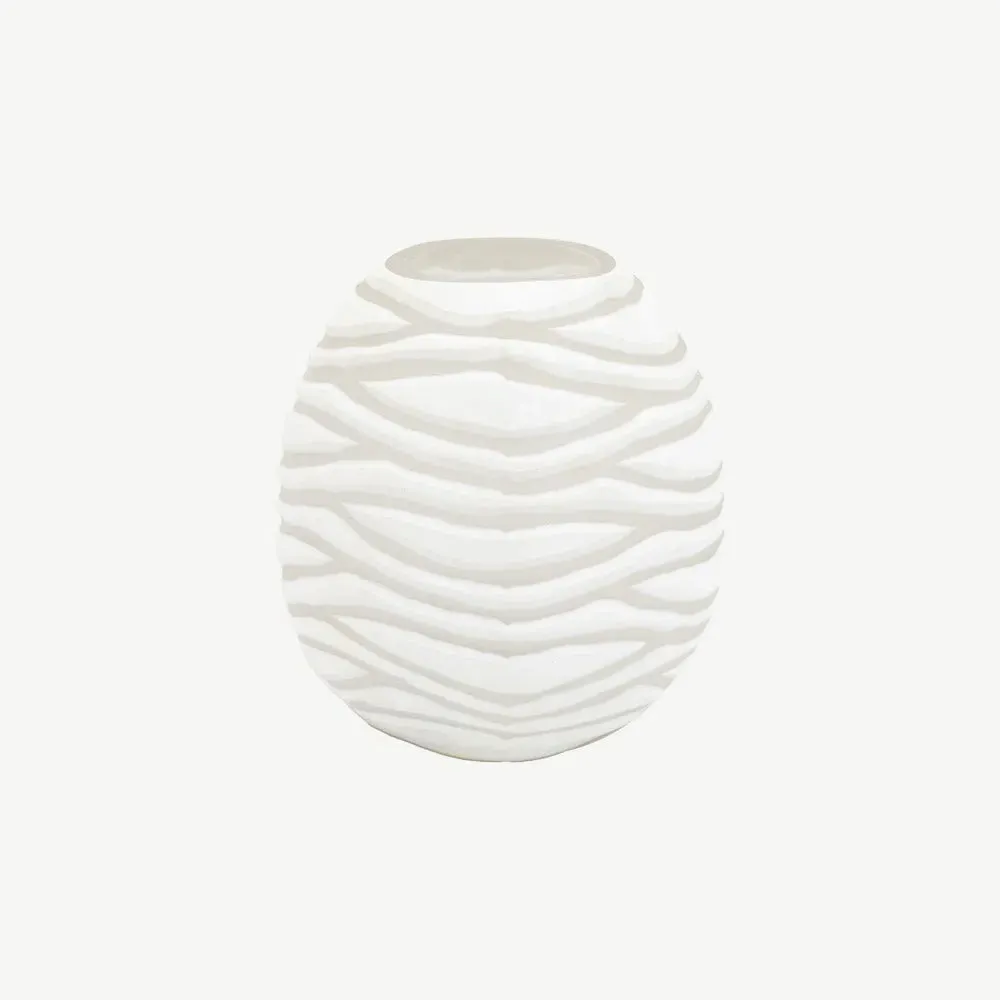Handblown Carved Glass Vase, Small - White alternate view