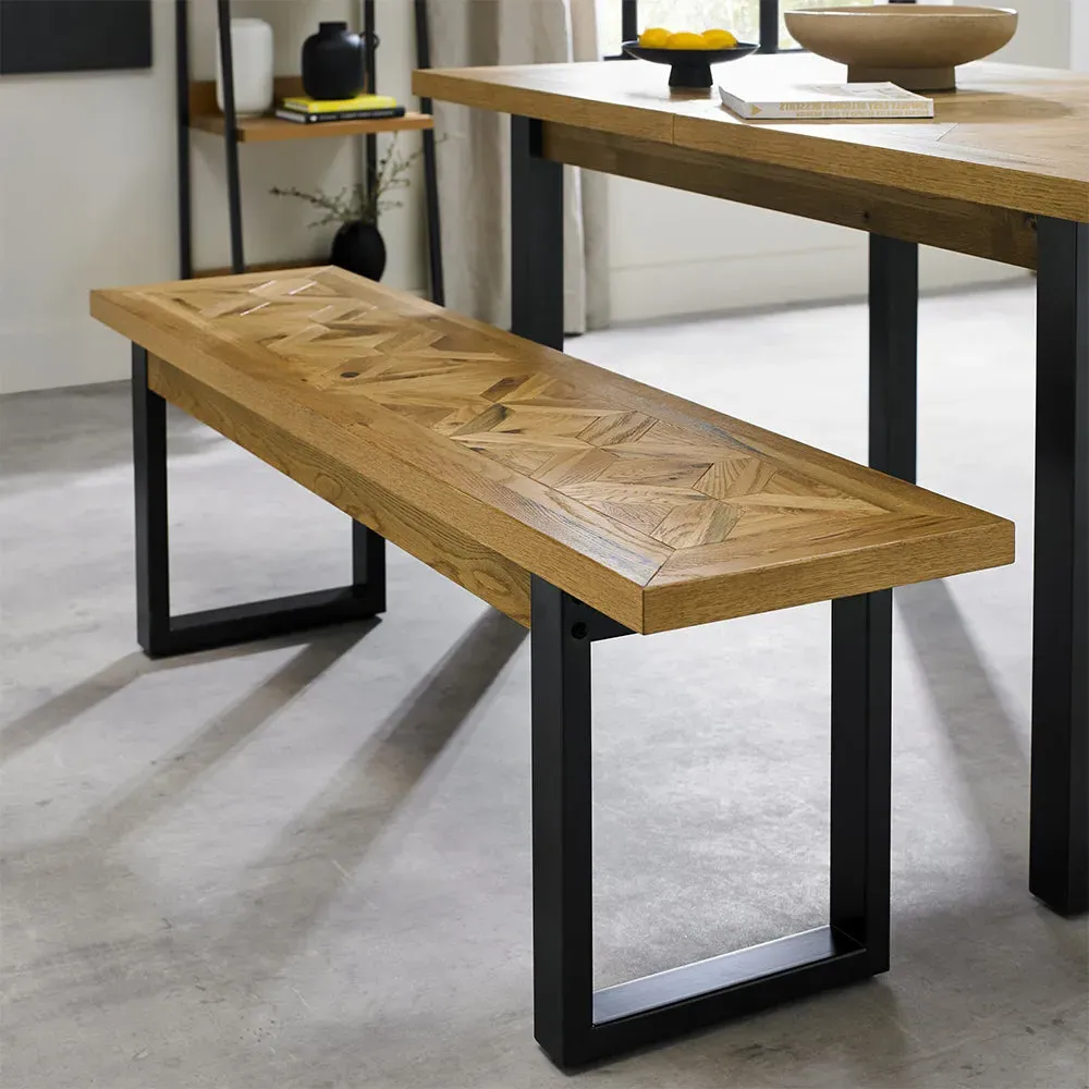 Hindon Rustic Oak Bench - Oak, Metal product