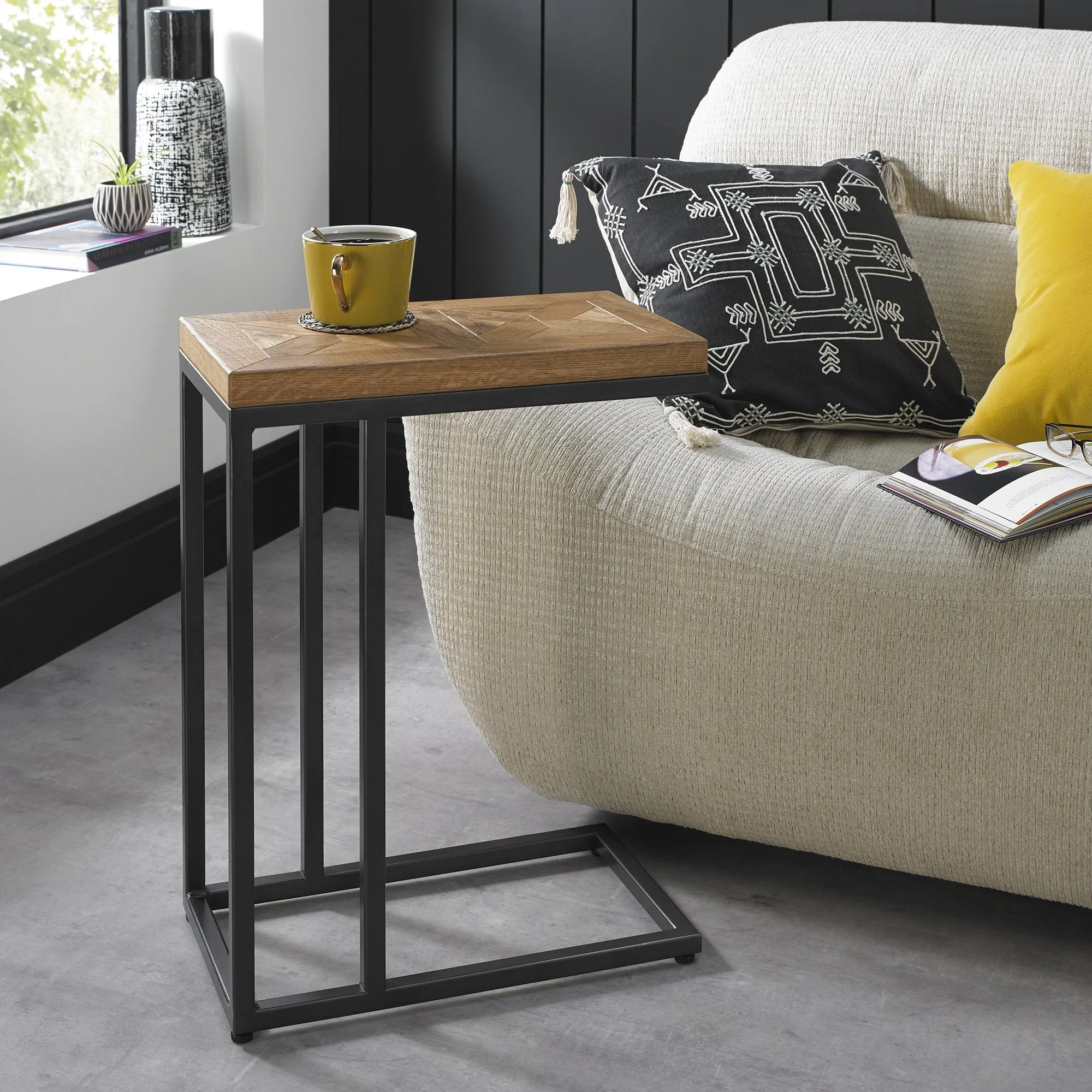 Hindon Sofa Table - Rustic Oak, Black Metal product
