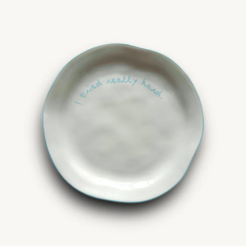 "I Tried Really Hard" Decorative Plate - Light Blue, Stoneware product